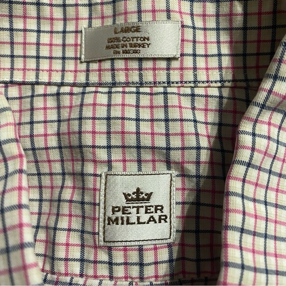 Peter Millar Pink Gray Plaid Cotton Button Down Shirt - Picture 4 of 4